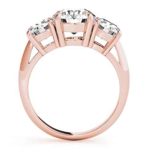 Rose gold Three-Stone Round Cut Diamond Engagement Ring with Prong Setting on a White Gold Band