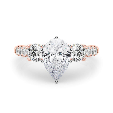 Rose gold Three-Stone Fancy Green Pear  Cut Diamond Pavé Band with Four-Prong Setting