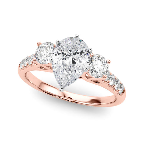 Rose gold Three-Stone Fancy Pink Pear  Cut Diamond Pavé Band with Four-Prong Setting