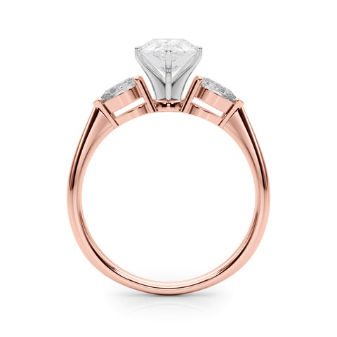 Rose gold Three-Stone Pear Diamond Ring with Pear Side Stones in Four-Prong Setting