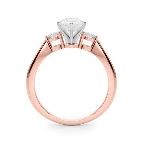 Rose gold Three-Stone Pear Solitaire Ring with Tapered Band and Six-Prong Setting