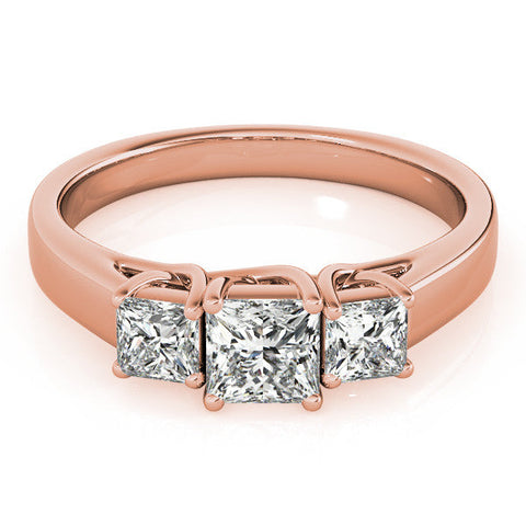 Rose gold Three-Stone Princess Cut Diamond Engagement Ring with Channel Set Band and Four-Prong Setting
