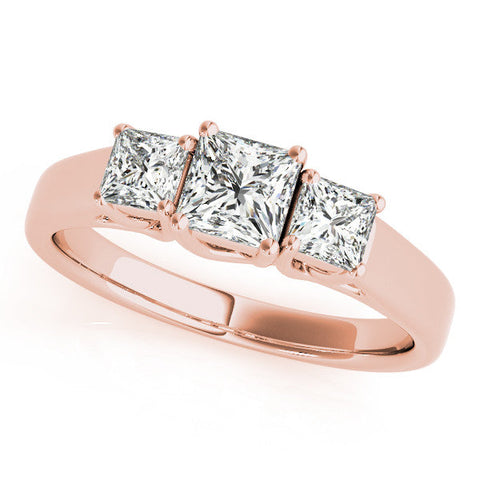 Rose gold Three-Stone Princess Cut Diamond Engagement Ring with Channel Set Band and Four-Prong Setting