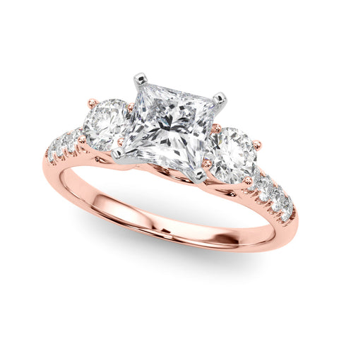 Rose gold Three-Stone Fancy Blue Princess  Cut Diamond Pavé Band with Four-Prong Setting