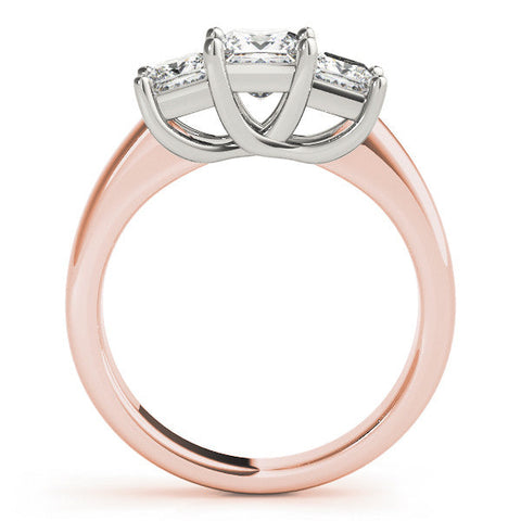 Rose gold Three-Stone Princess Cut Diamond Ring with Cathedral Band and Four-Prong Setting