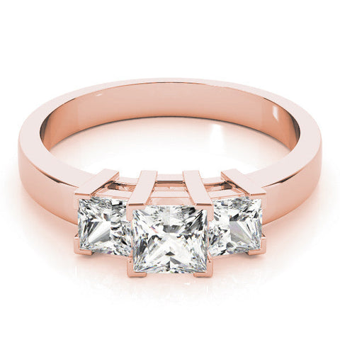 Rose gold Three-Stone Princess Cut Diamond Ring with Channel Band and Prong Setting