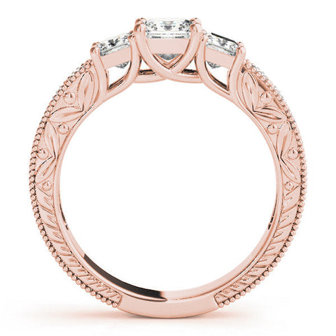 Rose gold Three-Stone Princess Cut Milgrain Pavé Engagement Ring