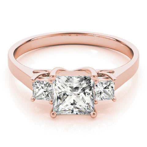 Rose gold Three-Stone Princess Cut Solitaire Engagement Ring with Prong Setting