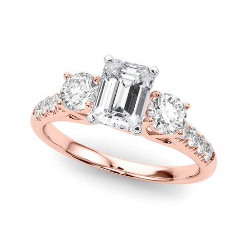 Rose gold Three-Stone Fancy Pink Emerald  Cut Diamond Pavé Band with Four-Prong Setting