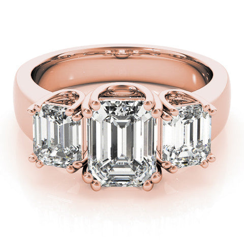 Rose gold Three-Stone Emerald Cut Diamond Ring with Channel Set Band and Four-Prong Setting