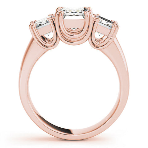 Rose gold Three-Stone Emerald Cut Diamond Ring with Channel Set Band and Four-Prong Setting