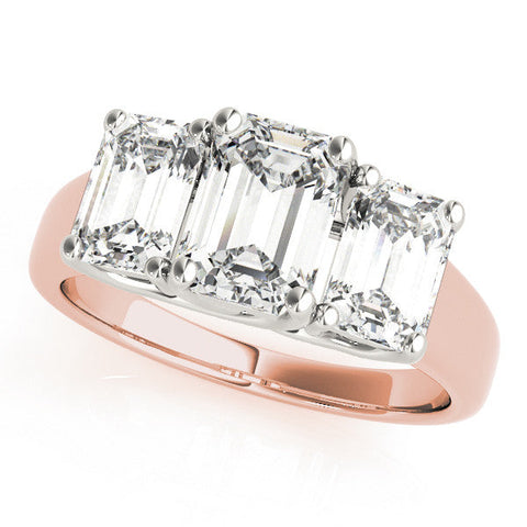 Rose gold Three-Stone Radiant Cut Diamond Ring with Prong Setting and Classic Band