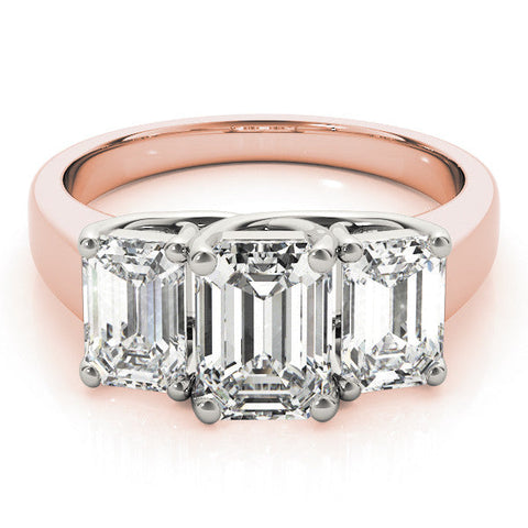 Rose gold Three-Stone Radiant Cut Diamond Ring with Prong Setting and Classic Band