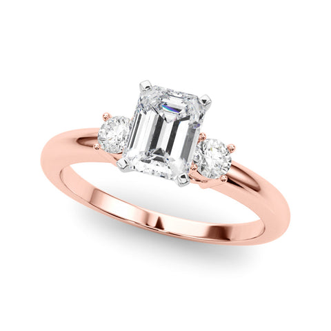 Rose gold Three-Stone Radiant Cut Diamond Solitaire with Prong Setting and Classic Band