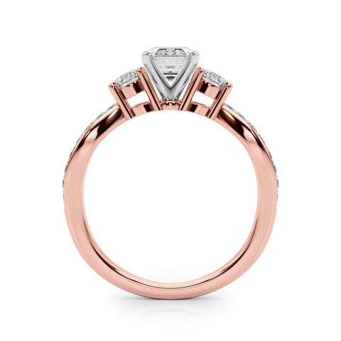 Rose gold Three-Stone Emerald Cut Diamond Twist Band with Prong Setting
