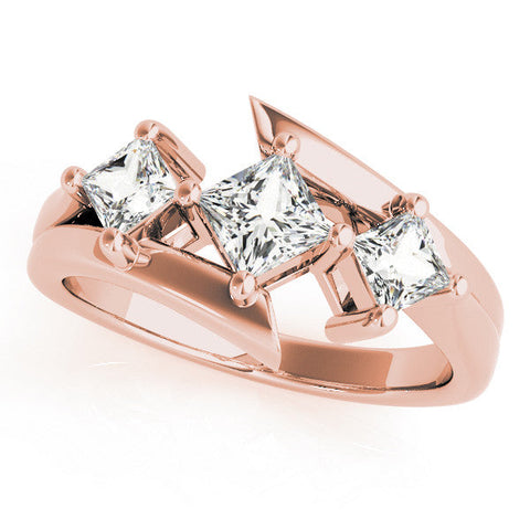 Rose gold Three-Stone Princess Cut Tension Band Ring with Four-Prong Setting