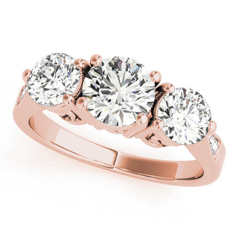 Rose gold Three-Stone Round Diamond Engagement Ring with Prong Setting on a Classic Band