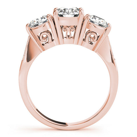 Rose gold Three-Stone Round Diamond Engagement Ring with Prong Setting on a Classic Band
