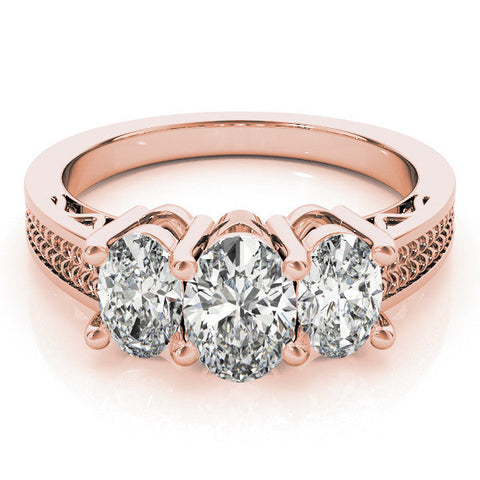 Rose gold Three-Stone Oval Diamond Pave Band with Prong Setting
