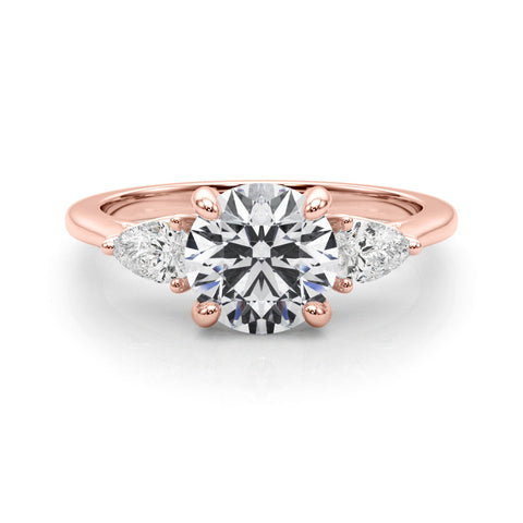 Rose gold Three-Stone Round Brilliant Diamond Solitaire Ring with Tapered Band and Four-Prong Setting