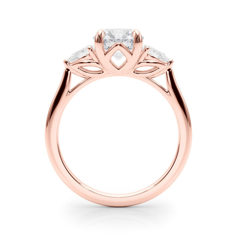 Rose gold Three-Stone Round Brilliant Diamond Solitaire Ring with Tapered Band and Four-Prong Setting
