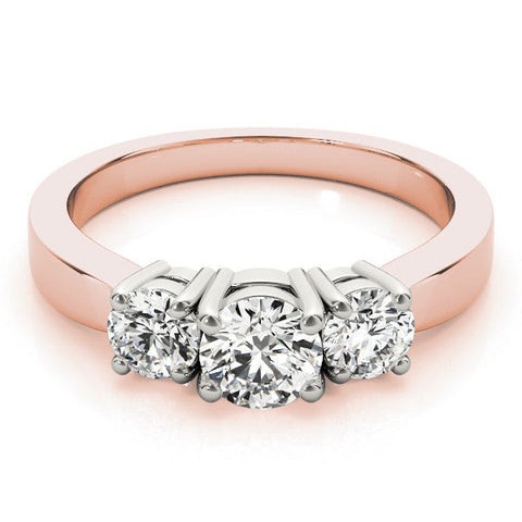 Rose gold Three-Stone Round Cut Diamond Engagement Ring with Flat Band and Four-Prong Setting