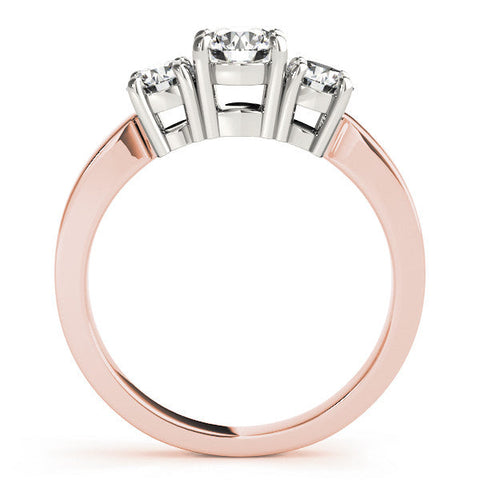Rose gold Three-Stone Round Cut Diamond Engagement Ring with Flat Band and Four-Prong Setting