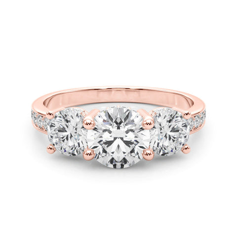 Rose gold Three-Stone Round Cut Diamond Pavé Band with Four-Prong Setting
