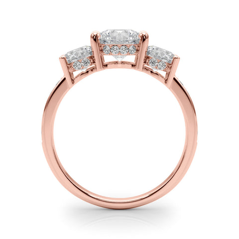 Rose gold Three-Stone Round Cut Diamond Pavé Band with Four-Prong Setting