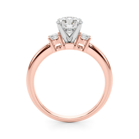 Rose gold Three-Stone Round Cut Diamond Solitaire with Prong Setting and Classic Band