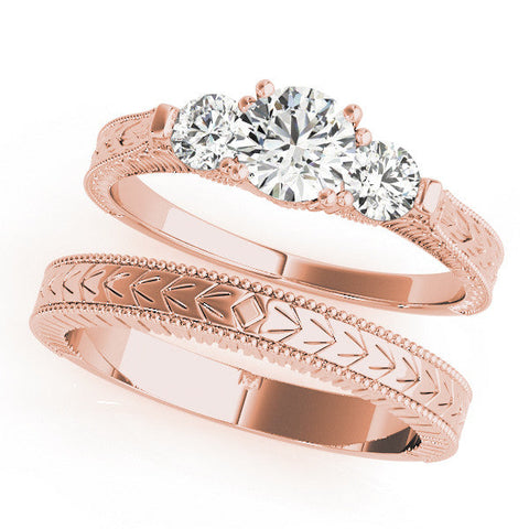 Rose gold Three-Stone Round Cut Milgrain Band with Prong Setting