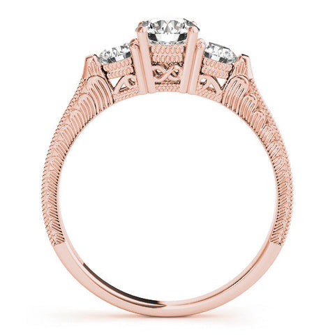 Rose gold Three-Stone Round Cut Milgrain Band with Prong Setting