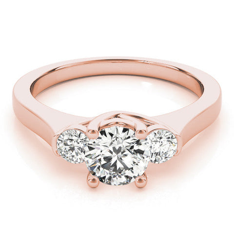 Rose gold Three-Stone Round Cut Solitaire Engagement Ring with Prong Setting and Classic Band
