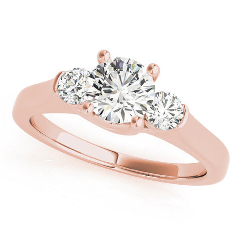 Rose gold Three-Stone Round Cut Solitaire Engagement Ring with Prong Setting and Classic Band