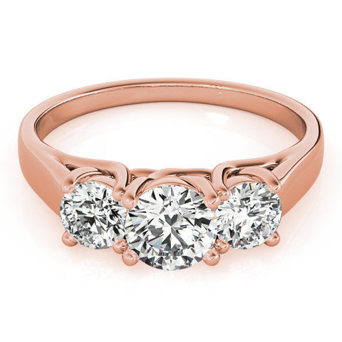 Rose gold Three-Stone Round Cut Solitaire Ring with Classic Band and Prong Setting