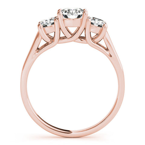 Rose gold Three-Stone Round Cut Solitaire Ring with Classic Band and Prong Setting