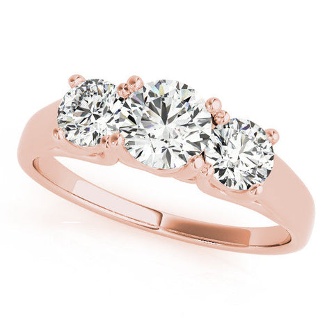 Rose gold Three-Stone Round Cut Solitaire Ring with Classic Band and Prong Setting