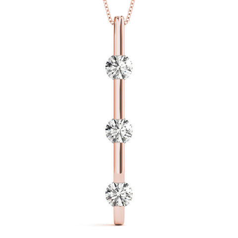 Rose gold Three-Stone Round Diamond Bar Pendant with Channel Setting