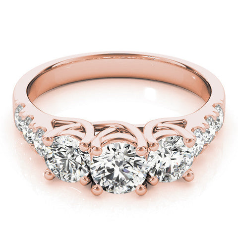 Rose gold Three-Stone Round Diamond Pavé Band with Prong Setting