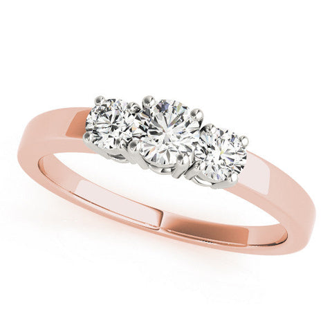 Rose gold Three-Stone Round Diamond Solitaire Ring with Channel Set Band and Four-Prong Setting