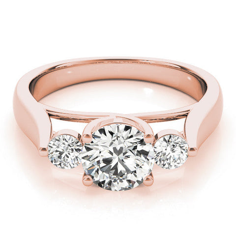 Rose gold Three-Stone Round Diamond Solitaire with Tapered Band and Four-Prong Setting
