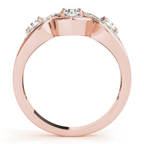 Rose gold Three-Stone Round Diamond Wave Pave Band with Prong Setting