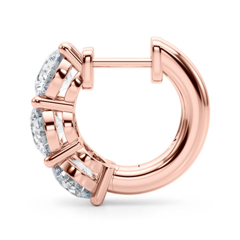 Rose gold Triple Round Diamond Huggie Earrings with Prong Setting