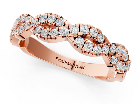 Rose gold Twisted Diamond Pavé Round Eternity Band with Shared Prong Setting