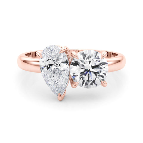Rose gold Round and Pear Toi Moi Ring with Prong Setting and Plain Band