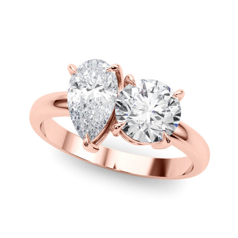 Rose gold Round and Pear Toi Moi Ring with Prong Setting and Plain Band