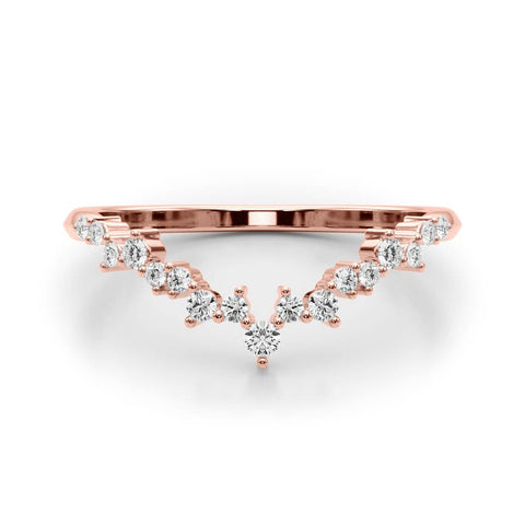 Rose gold V-Shaped Diamond Cluster Curved Band with Round Brilliant Cut Stones and Prong Setting