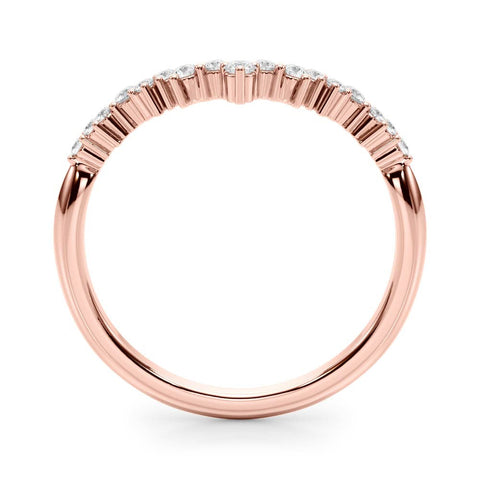 Rose gold V-Shaped Diamond Cluster Curved Band with Round Brilliant Cut Stones and Prong Setting
