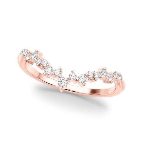 Rose gold V-Shaped Diamond Cluster Curved Band with Round Brilliant Cut Stones and Prong Setting