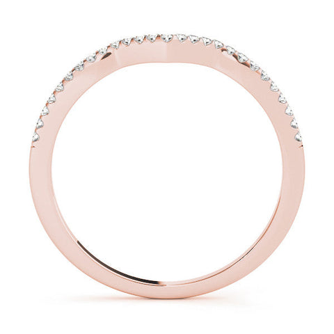 Rose gold V-Shaped Pavé Round Diamond Chevron Band with Shared Prong Setting
